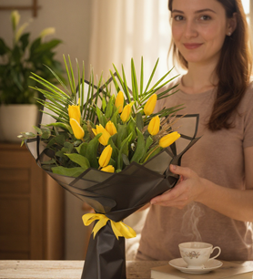 sarı lale buketi, Kayseri çiçekçi, lale aranjmanı
