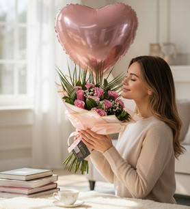 10 İthal Pembe Gül ve Kalp Balon