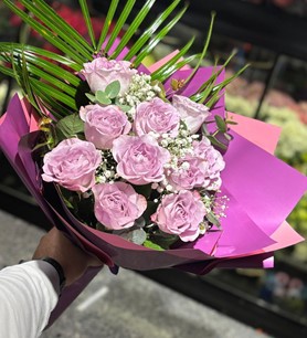 lila gül buketi, mor gül, 10 gül buketi