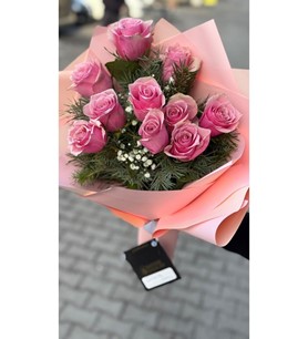 pembe gül buketi, 10 pembe gül, romantik çiçek