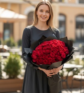 101 kırmızı gül, siyah paket gül, romantik çiçek