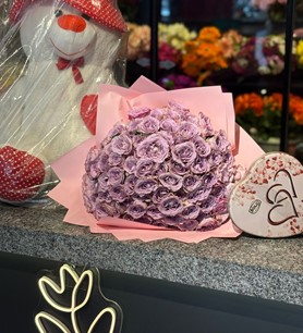 101 Lila Gül Ayıcık Ve Kalp Çikolata Paketi