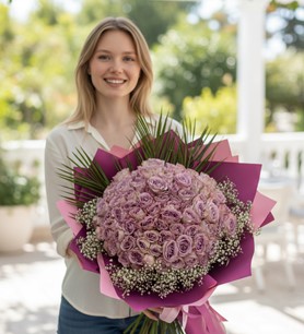 101 lila gül, mor paket gül, özel gün çiçeği