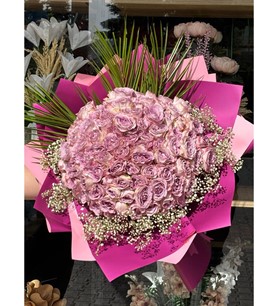 101 lila gül, mor paket gül, özel gün çiçeği