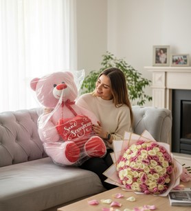 ithal gül buketi, Kayseri çiçekçi, peluş ayıcık gül buketi