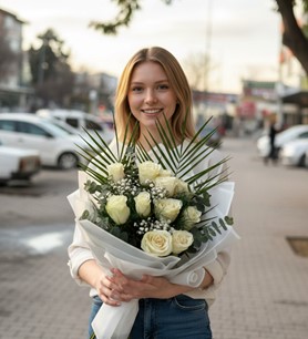 ithal beyaz gül, beyaz gül buketi, 11 gül buketi