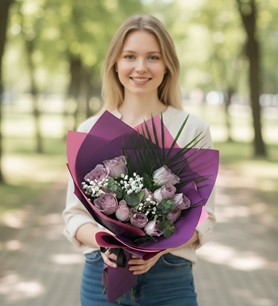 ithal lila gül, lila gül buketi, 11 gül buketi