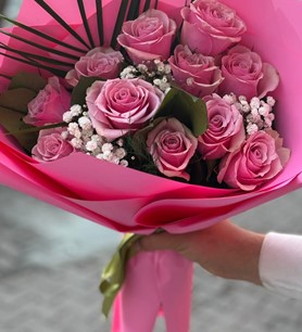 ithal pembe gül, pembe gül buketi, 11 gül buketi