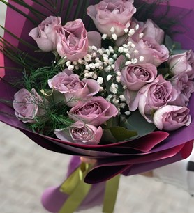 ithal lila gül, lila gül buketi, 15 gül buketi