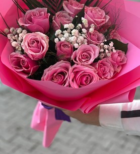 ithal pembe gül, pembe gül buketi, 15 gül buketi