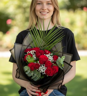 15 kırmızı gül, kırmızı gül buketi, romantik çiçek