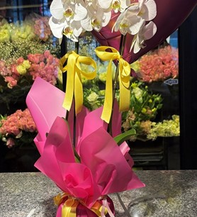 beyaz orkide, 2 dallı orkide, orkide ve balon