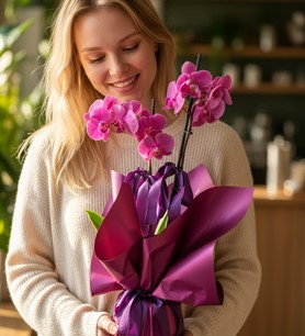 mor orkide, 2 dallı orkide, şık saksı çiçeği