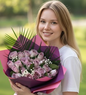 ithal lila gül, lila gül buketi, 25 gül buketi