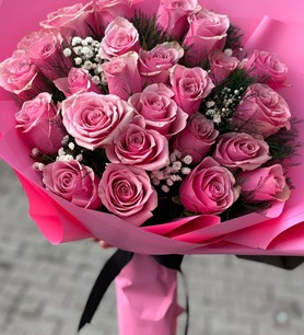 ithal pembe gül, pembe gül buketi, 25 gül buketi