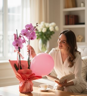 mor orkide kız bebek, orkide aranjmanı, kayseri çiçek evi