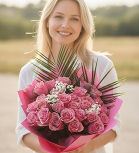 ithal pembe gül, pembe gül buketi, 30 gül buketi