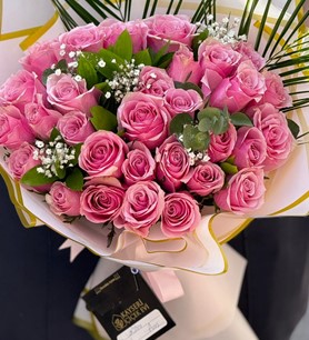 30 pembe gül, ithal pembe gül buketi, lüks pembe aranjman