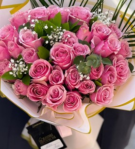 30 pembe gül, ithal pembe gül buketi, lüks pembe aranjman
