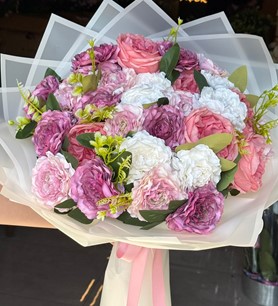 Yapay gül buketi, yapay şakayık aranjmanı, 40 adet yapay çiç