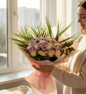 ithal gül buketi, Kayseri çiçekçi, lila beyaz gül buketi