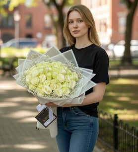 Beyaz gül buketi  41 gül aranjmanı  Şık hediye çiçek