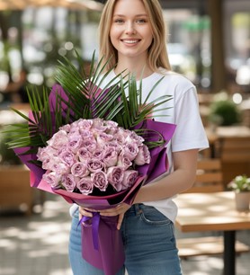 ithal lila gül, 41 gül buketi, romantik çiçek