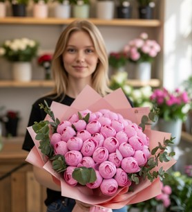 pembe yapay şakayık, dekoratif buket, hediye çiçek