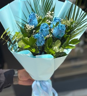 5 İthal Mavi Gül Buketi