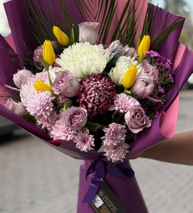 sarı lale buketi, lila gül buketi, Kayseri çiçekçi