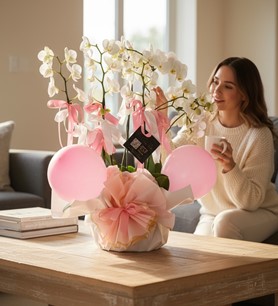 beyaz orkide aranjmanı, 6 dallı orkide, orkide hediye