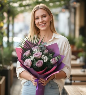 ithal lila gül, lila gül buketi, 7 gül buketi