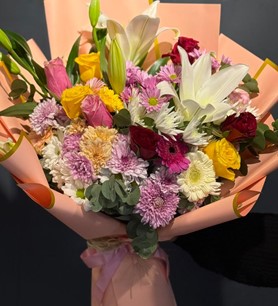 renkli gül buketi, lilyum buketi, Kayseri çiçekçi