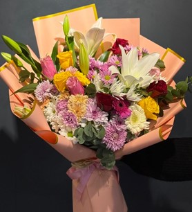 renkli gül buketi, lilyum buketi, Kayseri çiçekçi