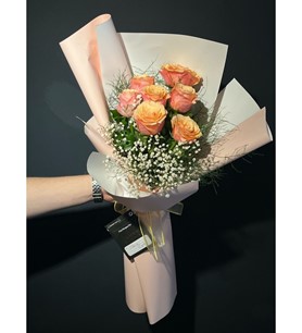 7 İthal Turuncu Gül Buketi