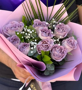 9 lila gül kalp balon, lila gül siparişi, uçan balonlu çiçek