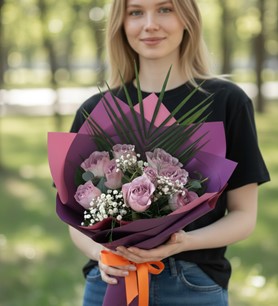 ithal lila gül, lila gül buketi, 9 gül buketi