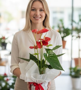 Antoryum saksı çiçeği, canlı kırmızı çiçek, salon bitkileri,