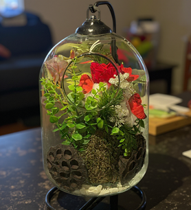 Kırmızı solmayan gül, askılı fanus çiçek, şoklanmış gül fiya