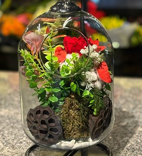 Kırmızı solmayan gül, askılı fanus çiçek, şoklanmış gül fiya