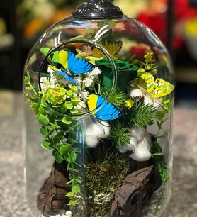 Yeşil solmayan gül, askılı fanus çiçek, şoklanmış yeşil gül 