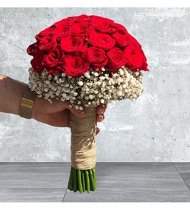 Canlı Kırmızı 20 Gül Gelin Çiçeği