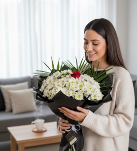 beyaz papatya buketi, Kayseri çiçekçi, kırmızı gül buketi