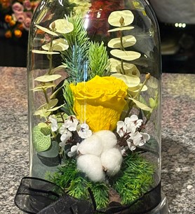 Sarı solmayan gül, fanusta gül fiyat, şoklanmış sarı gül, ca