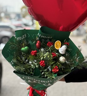 Kokina buketi, kalp balon, romantik hediye