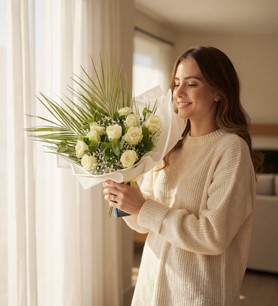 kayseri çiçekçi, ithal beyaz gül, beyaz gül buketi