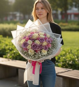 ithal renkli gül, gül buketi Kayseri, 41 gül buketi