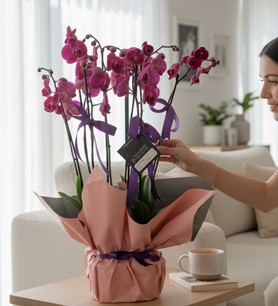 ithal mor orkide, orkide buketi, kayseri çiçek evi