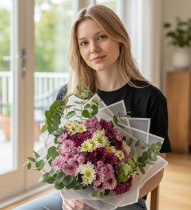 kasımpatı buketi, mevsim çiçekleri, renkli çiçek buketi