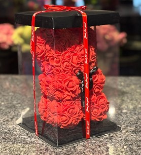 kırmızı teddy bear rose, peluş ayı gül, romantik hediye buke
